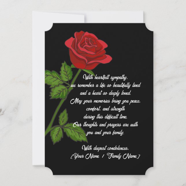 Custom Sympathy Card with a Red Rose (Front)