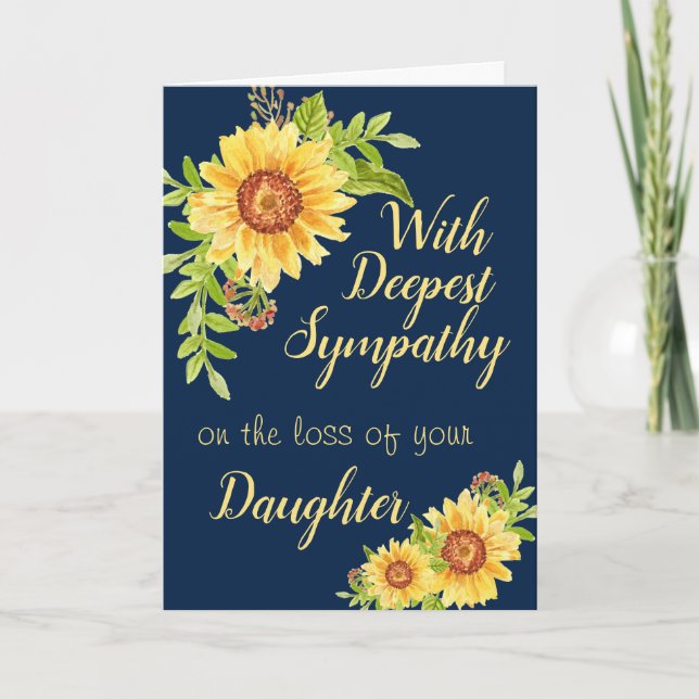 Custom Sympathy Floral Sunflower Daughter Blue Card (Front)