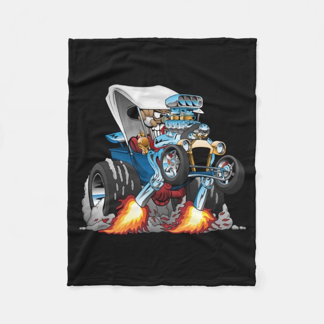 Custom T-bucket Roadster Hotrod Cartoon Fleece Blanket (Front)