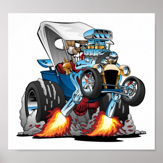 Custom T-bucket Roadster Hotrod Cartoon Poster (Front)