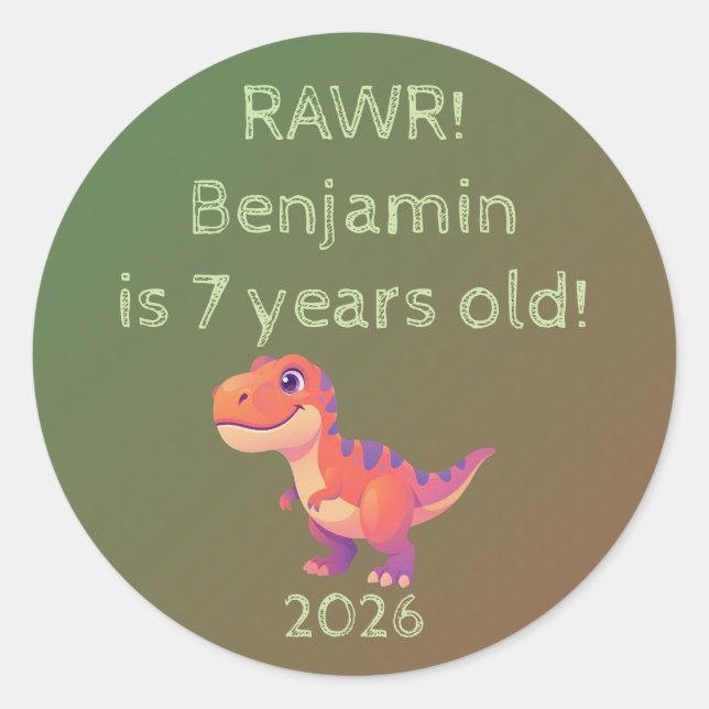 Custom T-Rex Dinosaur Birthday Favour Label (Front)