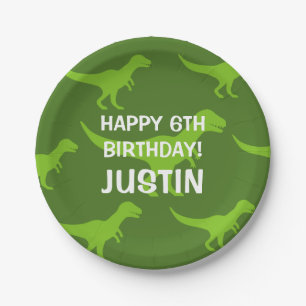 Custom T-rex dinosaur kids Birthday party plates