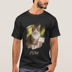 Custom Tabby Cat Photo and Name Brush Stroke T-Shirt