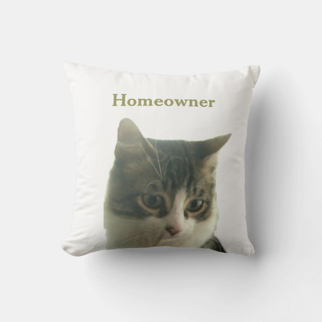 Custom Tabby Cat Photo on White Cushion (Front)