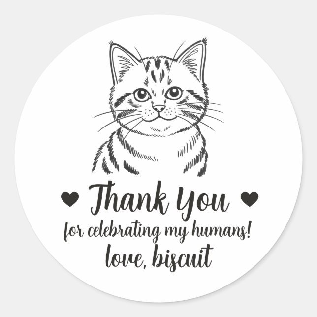 Custom Tabby Cat Wedding Favour Stickers (Front)