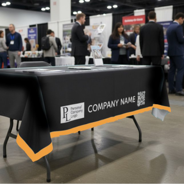 Custom Table Cover Business Logo Orange Border Tablecloth (Customized Tablecloth Custom Business Logo Company Name Table Cover Promoting Expo Promotion Tool)