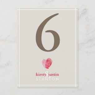 CUSTOM TABLE NUMBER cute modern fingerprint heart Postcard