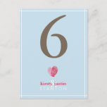 CUSTOM TABLE NUMBER cute modern fingerprint heart Postcard<br><div class="desc">A super cute, modern design featuring two fingerprints entwined to make a heart to create matching TABLE NUMBERS for your reception.Setup as a template it is simple for you to add your own details, or hit the customise button and you can add or change text, fonts, sizes etc> TIP ::...</div>