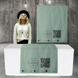 Custom Table Runner Banner Green Business QR Code Tapestry