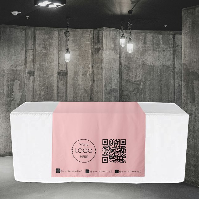 Custom Table Runner Banner Pink Business QR Code Tapestry (Custom Table Runner Banner Pink Business QR Code Tapestry)