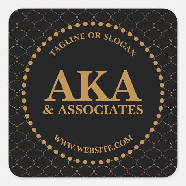 Custom Tagline & Website Gold Monogram Business Square Sticker (Front)