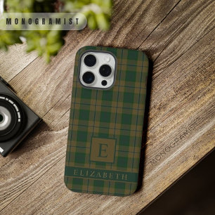 Custom Tan Brown Green Chequered Pattern iPhone 15 Pro Max Case