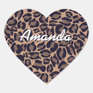 Custom Tan Leopard Print Leopard Spots Safari Heart Sticker