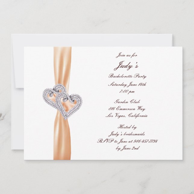 Custom Tangerine Hearts Bachelorette Party Invite (Front)