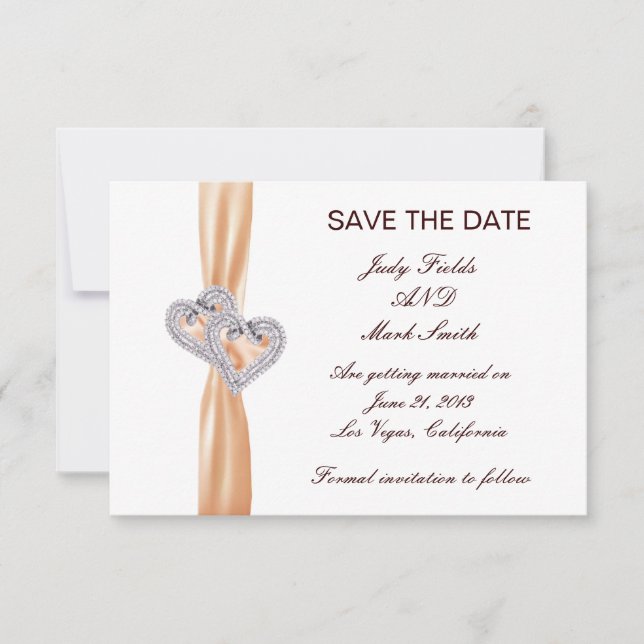 Custom Tangerine Hearts Save The Date Card (Front)