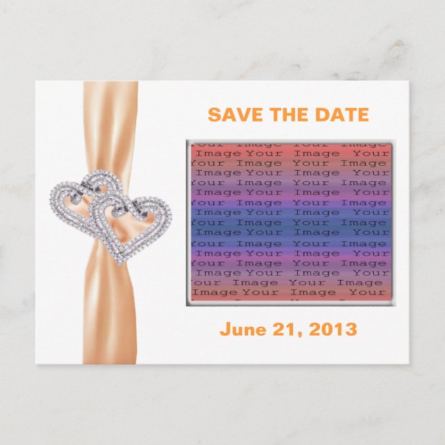 Custom Tangerine Ribbon Save The Date Postcard (Front)