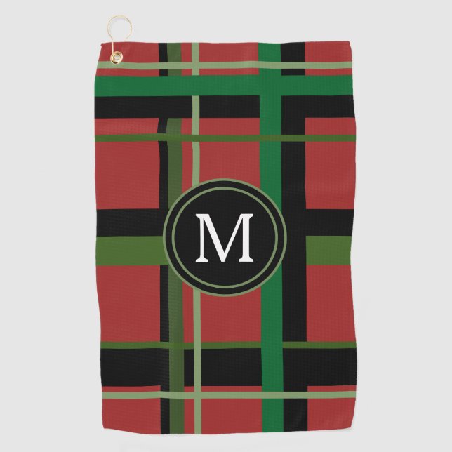 Custom Tartan Plaid Red Green Men's Golf Towel (Front)