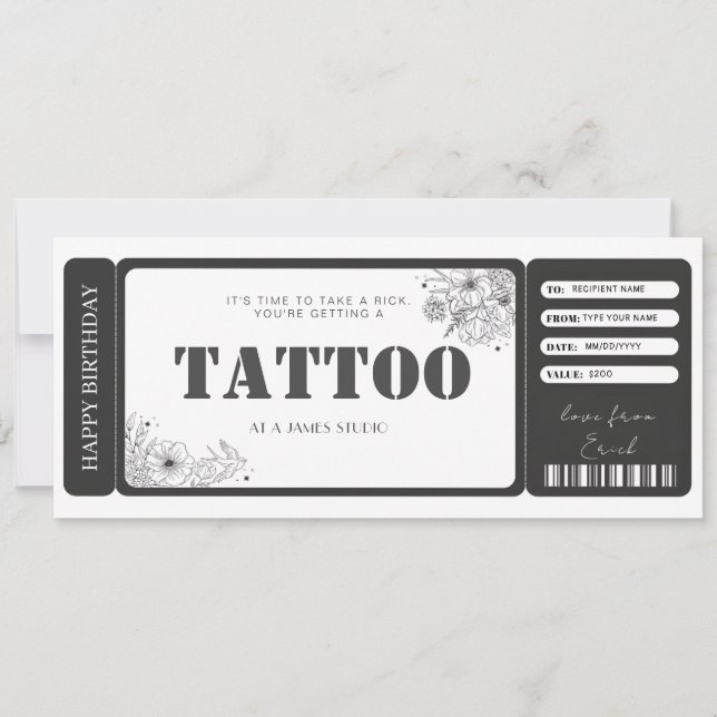 Custom Tattoo Gift Certificate Ticket Invitation (Front)