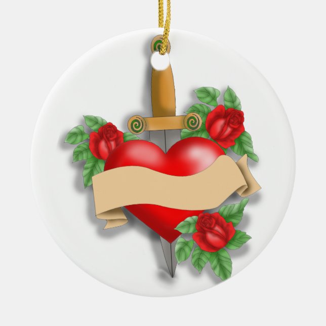 Custom Tattoo Heart Ceramic Tree Decoration (Front)