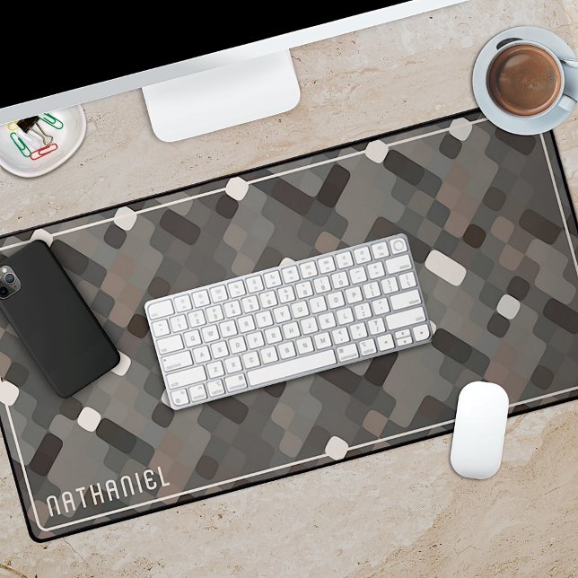 Custom Taupe Grey Dark Brown Black Pixel Pattern Desk Mat (Creator Uploaded)