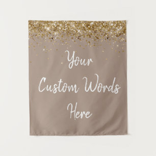 Custom Taupe Grey Gold Birthday Party Photo Booth Tapestry