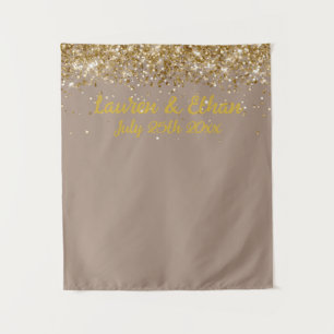 Custom Taupe Grey Gold Glitter Wedding Photo Booth Tapestry
