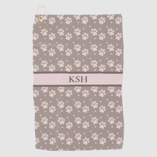 Custom Taupe & Pink Paw Print Golf Towel