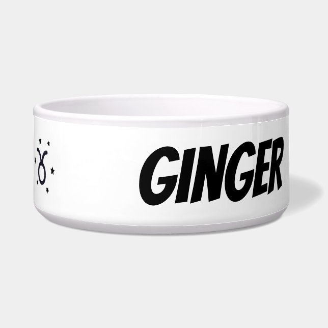 Custom Taurus Zodiac Sign Ceramic Pet Bowl (Front)