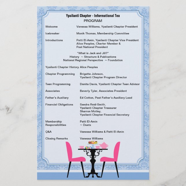 Custom Tea Party Program Stationery (Front)