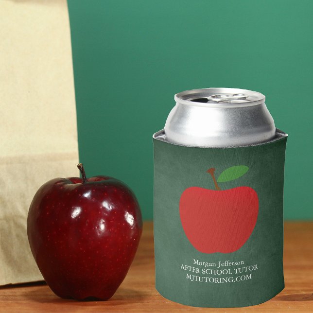 Custom Teacher Apple Chalkboard Cute School Tutor Can Cooler (Creator Uploaded)