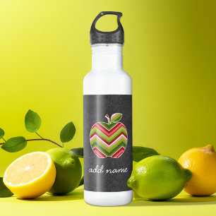 Custom Teacher Apple - Red Green Chevron Pattern 532 Ml Water Bottle