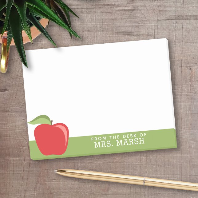 Custom Teacher Apple with Modern Apple Post-it Notes (Personalized Post-it Notes for Teachers)