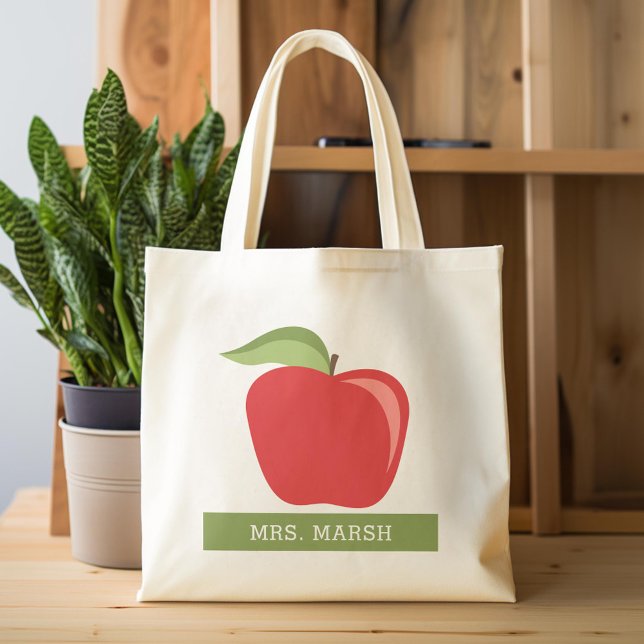 Custom Teacher Apple with Modern Apple Tote Bag (Custom Tote Bag)