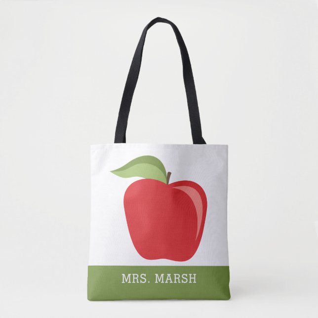 Custom Teacher Apple with Modern Apple Tote Bag (Front)