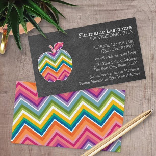 Custom Teacher Apple with Trendy Chevron Pattern Business Card