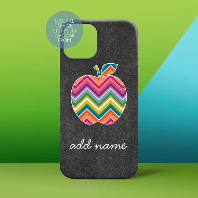 Custom Teacher Apple with Trendy Chevron Pattern Case-Mate iPhone Case (Personalized Phone Case)