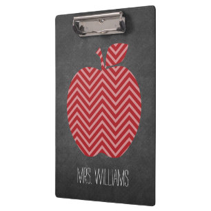 Custom Teacher Apple with Trendy Chevron Pattern Clipboard