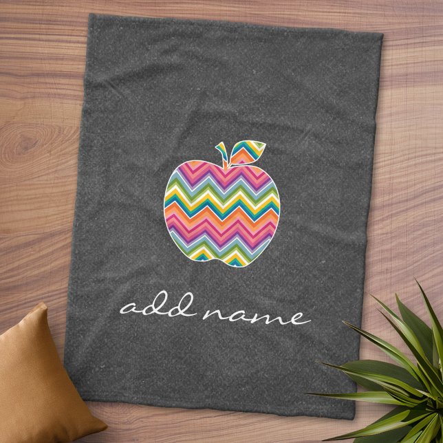 Custom Teacher Apple with Trendy Chevron Pattern Fleece Blanket (Personalized Fleece Blanket)