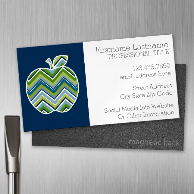 Custom Teacher Apple with Trendy Chevron Pattern Magnetic Business Card ...