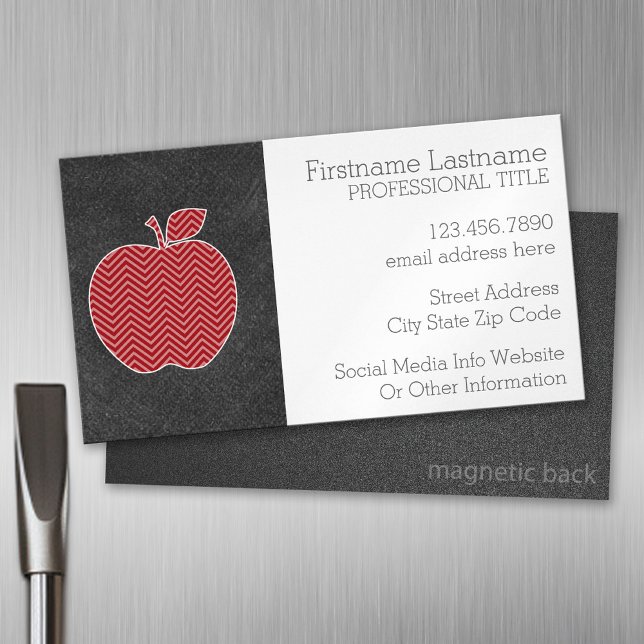 Custom Teacher Apple with Trendy Chevron Pattern Magnetic Business Card (Custom Business Card Magnet)