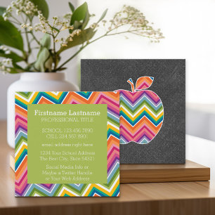 Custom Teacher Apple with Trendy Chevron Pattern Square Business Card