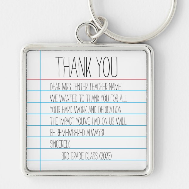 Custom Teacher Appreciation Thank You Keychain (Front)