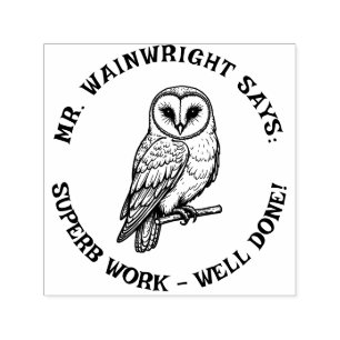 Custom Teacher Barn Owl Stamp – Cute “Superb Work!