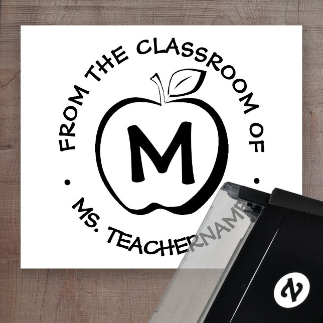 Custom Teacher Classroom Monogram Modern Apple Self-inking Stamp (Creator Uploaded)