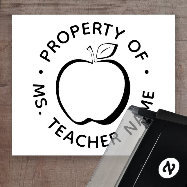 Custom Teacher Classroom Monogram Modern Apple Self-inking Stamp (Creator Uploaded)