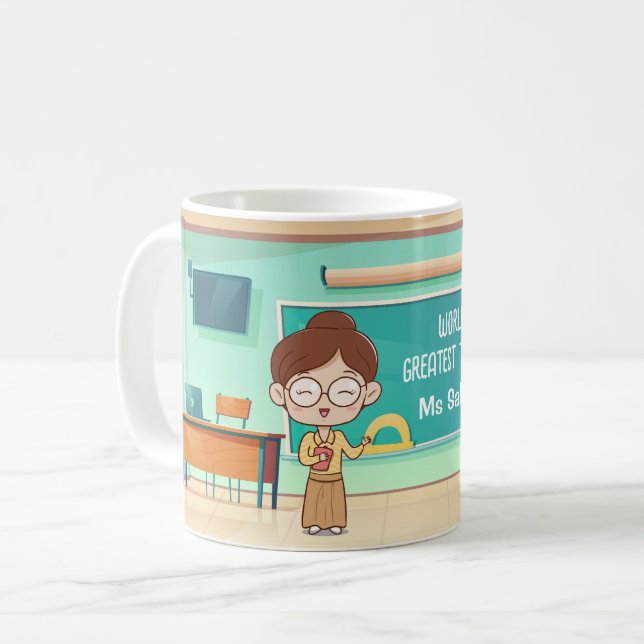 Custom Teacher Gift - Female Teacher Mugs Hair Bun (Front Left)
