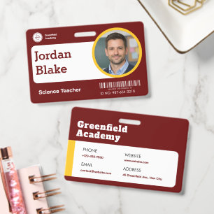 Custom Teacher ID Badge with School Logo - Red