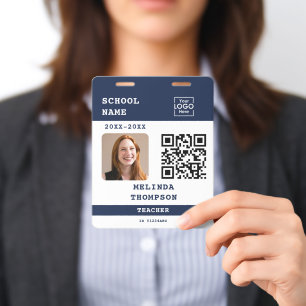 Custom Teacher ID Card School QR Code Name Photo Badge