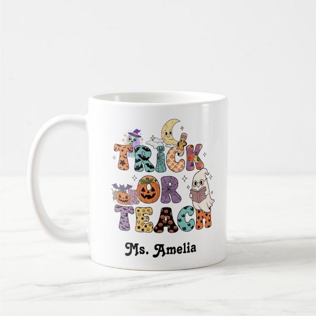 Custom Teacher Mug, Custom Teacher Gift, Halloween Coffee Mug (Left)