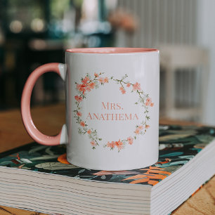 Custom Teacher Mug   Pink Floral Coffee Cup